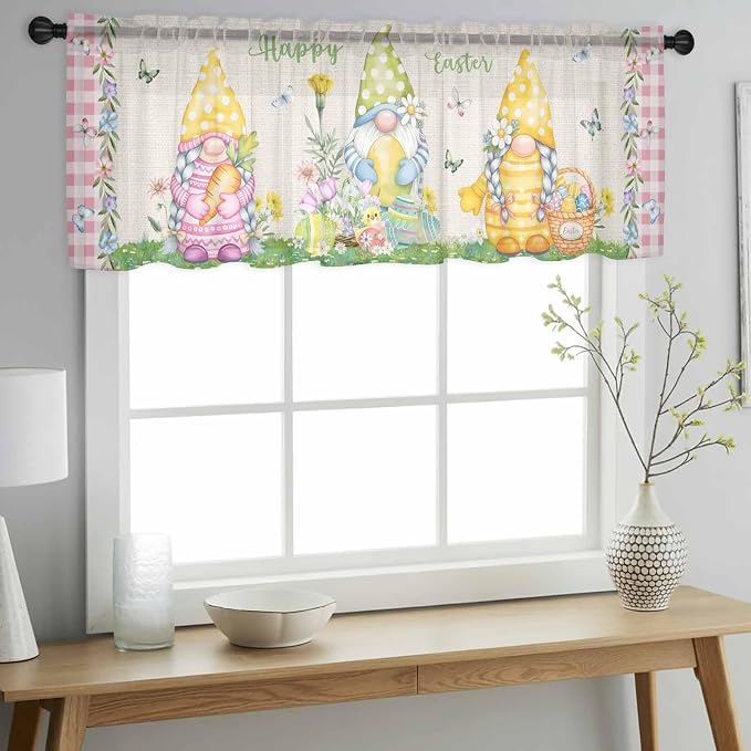 Easter Sheer Valances for Windows 60"x18", Light Filtering Kitchen Curtains - Image 2