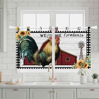 Farmhouse Rooster Kitchen Curtains 24 Inch Length, Small Window Curtains Tab Top - Image 3