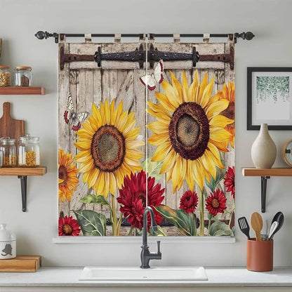 Sunflowers Bedroom Curtains 72 Inch Length, Window Curtains Tab Top, Retro - Image 3