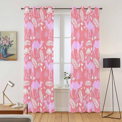 2 Panel Kitchen Cafe Curtains, Desert Camel Sunlight Filtering Nature Air - Image 2