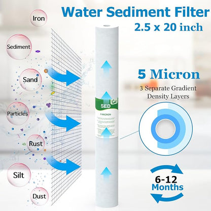 5 Micron Water Filter 20" x 2.5" Replacement Cartridge, 20-inch Sediment - Image 2