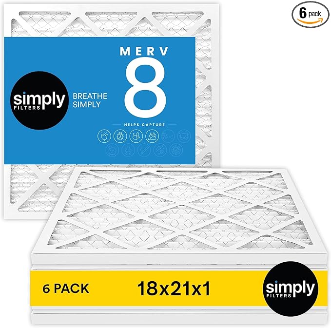 Simply 18x21x1 Air Filter, Merv 8, 6 Pack, by SimplyFilters