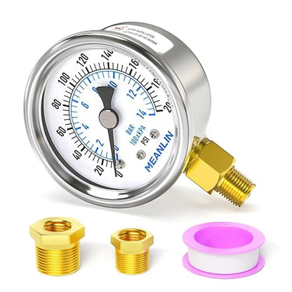 MEANLIN MEASURE 0~200Psi Dry Pressure Gauge Stainless Steel 1/8" NPT 2" FACE by MEANLINMEASURE