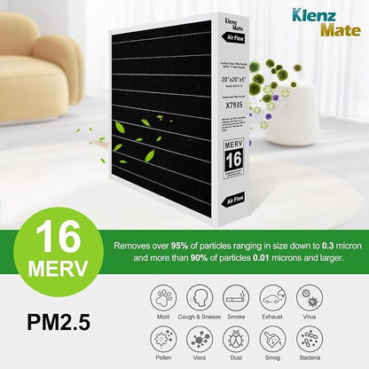 Upgraded 4 - Pack X7935 20x20x5 MERV 16 Air Filter Bundle, Carbon Clean Healthy - Image 2