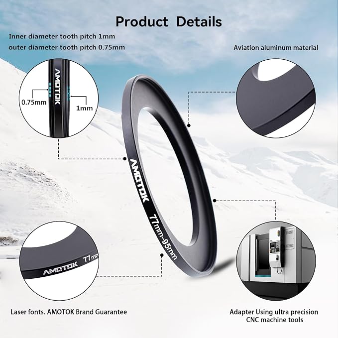 77mm Lens to 95mm Camera Lens Adapter, 77mm-95mm Filter Step up Rings, - Image 3