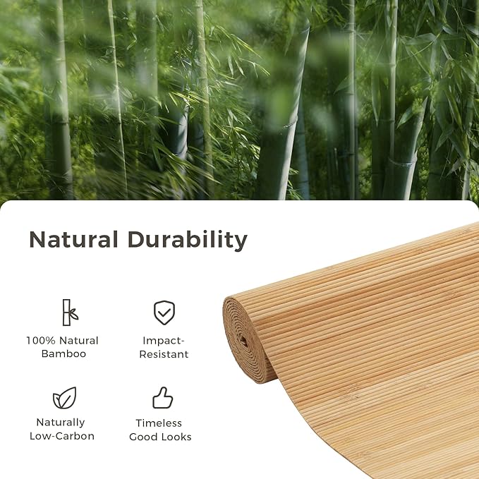 OUZUGIE 1 Pack 96x24 Inch Natural Bamboo Wall Panel – Yellow Burned Pole Wrap Paneling for Walls, Ceilings, Cabinets, Furniture – Ideal for Bedroom, Living Room & Office DIY Decor