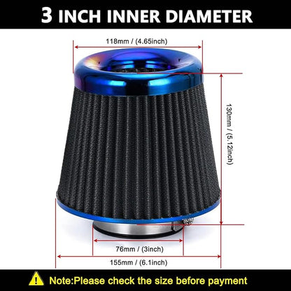 Cold Air Intake Filter, High Performance, Washable Filter, Clamp-On Replacement - Image 2