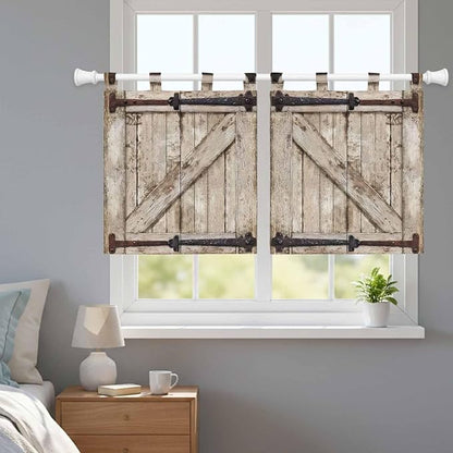 Farmhouse Wood Grain Kitchen Curtains 36 Inch Length, Small Window Curtains Tab - Image 9
