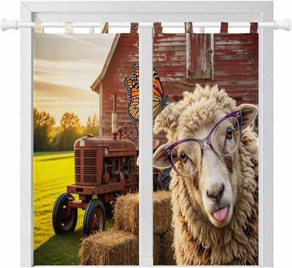 Farm Sheep Bathroom Curtains 63 Inch Length, Window Curtains Tab Top, Farmhouse by Unknown