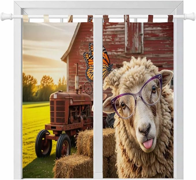 Farm Sheep Living Room Curtains 84 Inch Length, Window Curtains Tab Top by Unknown