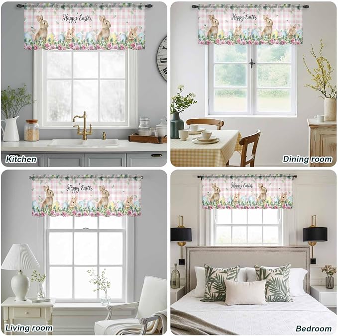 Easter Sheer Valances for Windows 54"x18", Light Filtering Kitchen Curtains - Image 5