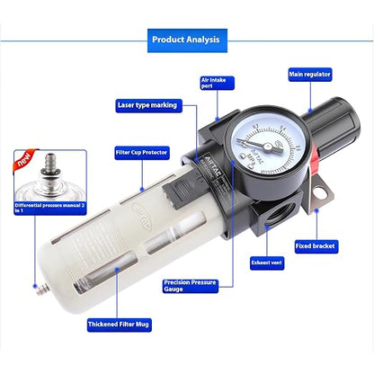 Compressed Air Pressure Filter Regulator Airtac BFR3000-C 3/8'' NPT 0-140 PSI - Image 3