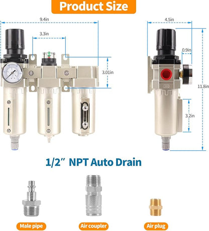1/2" NPT Industrial Grade 3 Stage Air Compressor Drying System, 0-240 PSI - Image 7