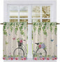 Farmhouse Spring Tier Curtains, Retro Bicycles Flowers Vines Butterfly Light by Unknown