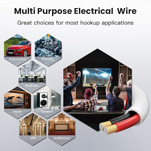 BAHIWOM Fire Safety CL2 Speaker Wire in-Wall & in-Ceiling 14 Gauge Wire 100 FT CCA Cord 2 Conductors Red Black Speaker Cable for Indoor Home Theater System,Car Audio Soft White Jacket