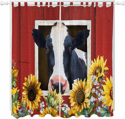 Cow Sunflowers Living Room Curtains 96 Inch Length, Window Curtains Tab Top by Unknown