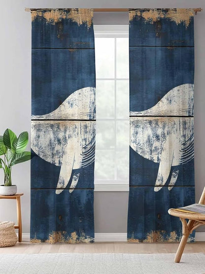 Sheer Curtains 108 Inches Long, Ocean Whale Blue Semi Sheer Curtains Light - Image 5