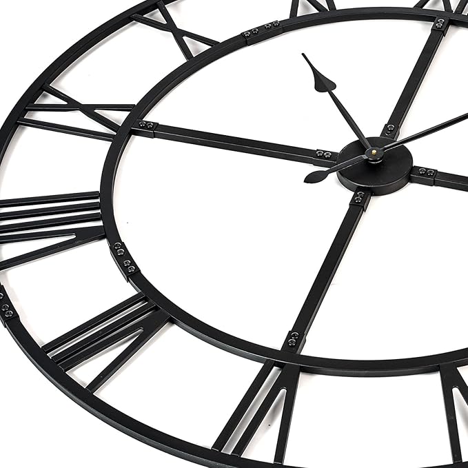 Ohweog Extra Large 40 Inch Wall Clock for Living Room Decor – Silent Non-Ticking Modern Farmhouse Wall Clock, Oversized Decorative Metal Roman Numeral Clock, Black