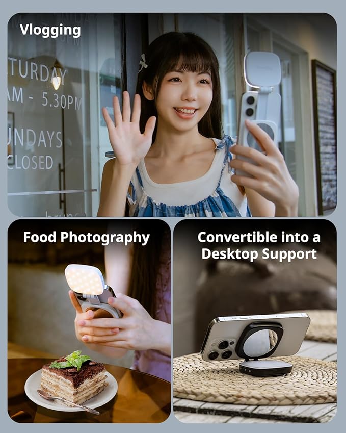 SmallRig Magnetic Selfie Light for iPhone, Phone Light with a Mirror, Instant Attachment for MagSafe, for Selfies, Video Conference, Vibe P48 White