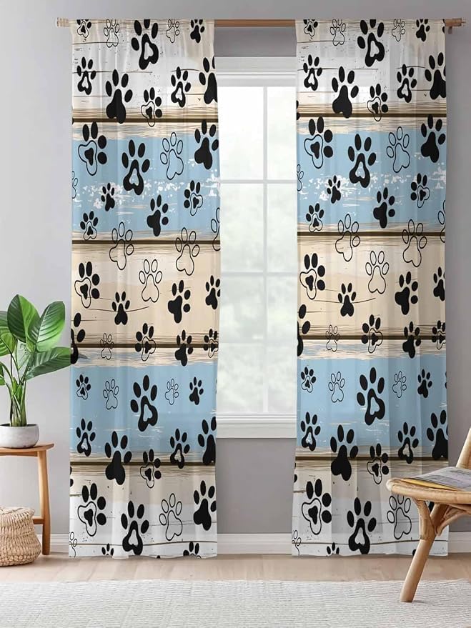 Sheer Curtains 84 Inches Long, Vintage Farmhouse Rustic Wooden Grain Privacy - Image 5
