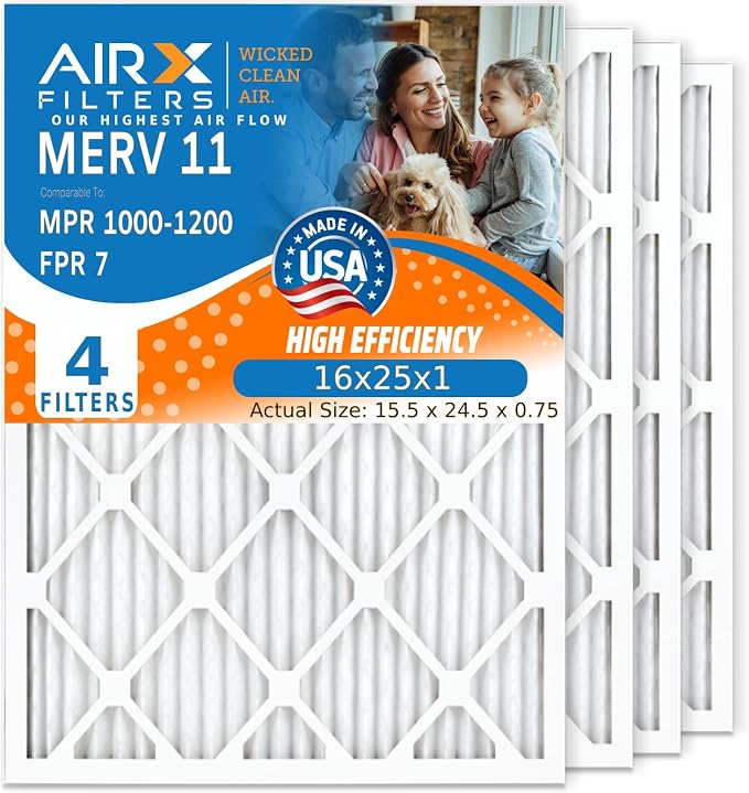 AIRX FILTERS WICKED CLEAN AIR. 16x25x1 Air Filter MERV 11 Electrostatic Pleated by AIRXFILTERSWICKEDCLEANAIR