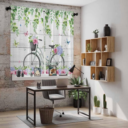 Spring Kitchen Curtains, Bicycles Botanical Rose Leaves Butterfly Wood Grain - Image 6