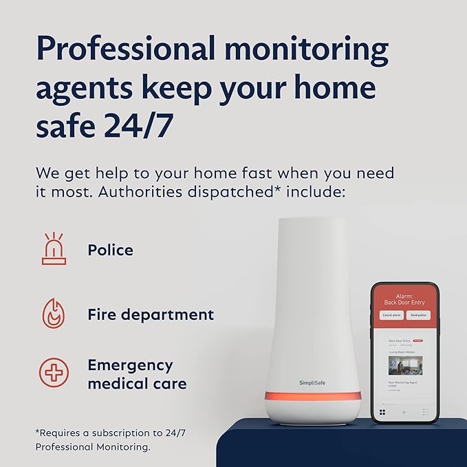 SimpliSafe 8 Piece Wireless Home Security System - Optional 24/7 Professional Monitoring - No Contract - Compatible with Alexa and Google Assistant , White