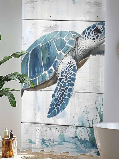 Sheer Curtains 108 Inches Long, Teal Green Sea Turtle Semi Sheer Curtains Light - Image 4