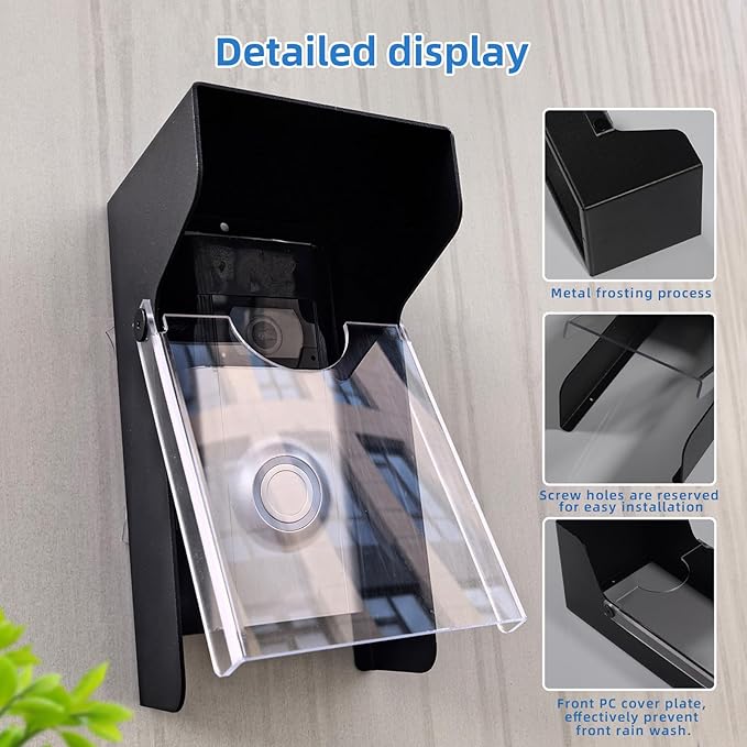 Flip Video Metal Doorbell Rain Cover Sun Shield Hood Plate, Weather Protection Cover Compatible for most doorbells