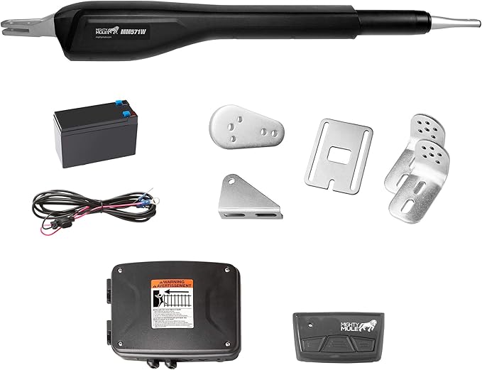 Mighty Mule Gate Opener, Solar and Smart Ready, Heavy Duty Automatic Gate Opener, Gates up to 18ft or 850lb, Single Gate Opener, MM571W