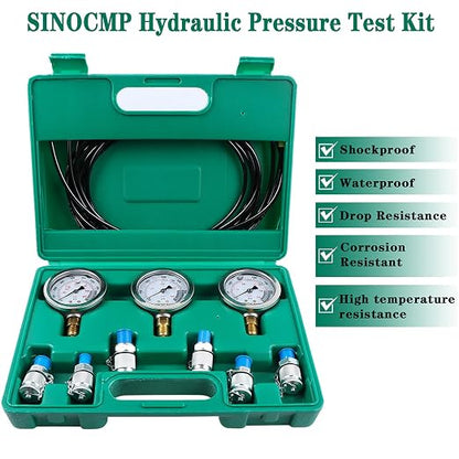 SINOCMP Hydraulic Pressure Test Kit, 3 Pressure Gauges 25Mpa/40Mpa/60Mpa 6 Test - Image 2