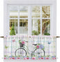 Spring Tier Curtains, Bicycles Botanical Leaves Rose Colorful Stripes Light by Unknown