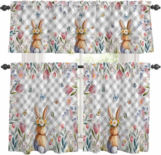 Kitchen Curtains Tiers and Valance Set of 3, Easter Light Filtering Window by Anzona