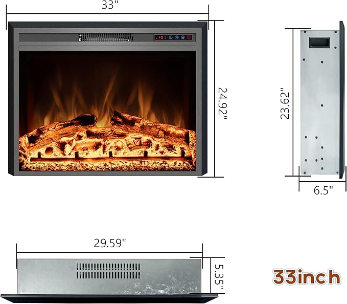 Electric Fireplace, 33" Electric Fireplace Inserts, Recessed Fireplace Heater with Remote Control, Adjustable Flame Colors, Timer&Overheating Protection, 750/1500W