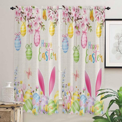 Happy Easter Living Room Curtains 72 Inches length, Spring Farmhouse Bunny Eggs - Image 2