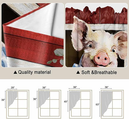 Pig Sunflowers Swag Valances for Windows, Eucalyptus Leaves Floral Bees Red - Image 5