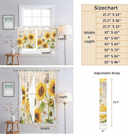 Yellow Sunflowers Bathroom Curtains 63 Inch Length, Window Curtains Tab Top - Image 8