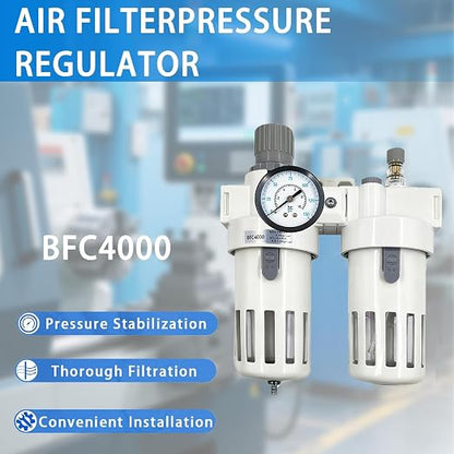 XingNEeng 1/2" NPT Compressed Air Filter Regulator Lubricator Combo, Water/Oil - Image 8