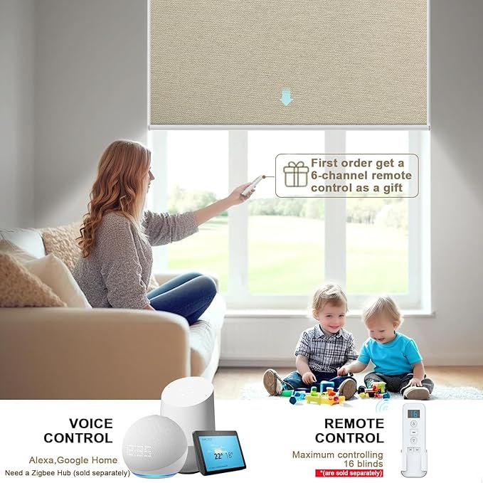 COOLWINDS Motorized Blinds with Remote Cordless Automatic Motorized Shades Custom Blinds for Windows Smart Curtains Compatible with Alexa Google Home(Blackout Sweet Latte,W57 x H72in)