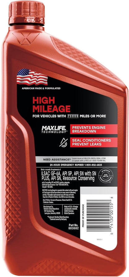 Valvoline High Mileage with MaxLife Technology 5W-30 Synthetic Blend Motor Oil - Image 2