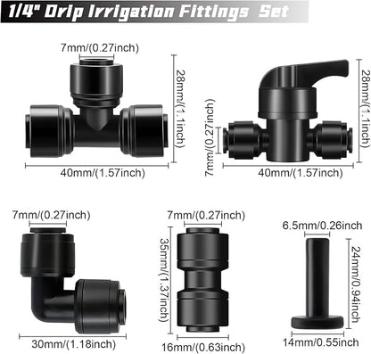 45 Pack Quick Connect 1/4" Drip Tubing Irrigation Fittings Kit Universal 1/4'' - Image 2