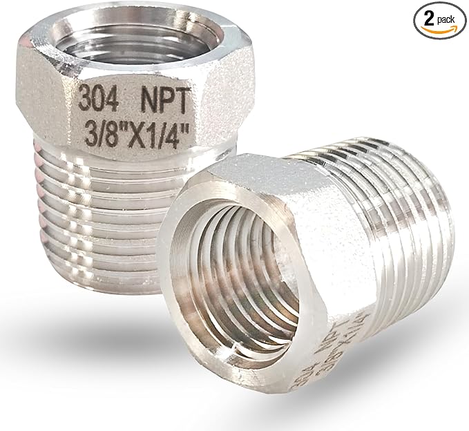 3/8" NPT Male to 1/4" NPT Female Hex Bushing Reducer, 304 Stainless Steel NPT by feyadaperonline