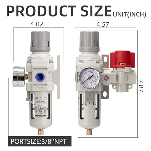 Industrial Air Compressor Filter Regulator Combo 3/8" NPT 0-150 PSI Gauge - Image 3