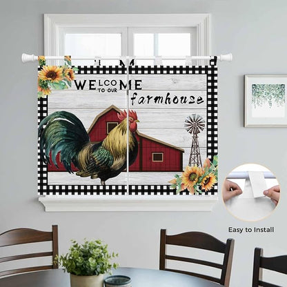 Farmhouse Rooster Kitchen Curtains 45 Inch Length, Short Cafe Window Curtains - Image 4