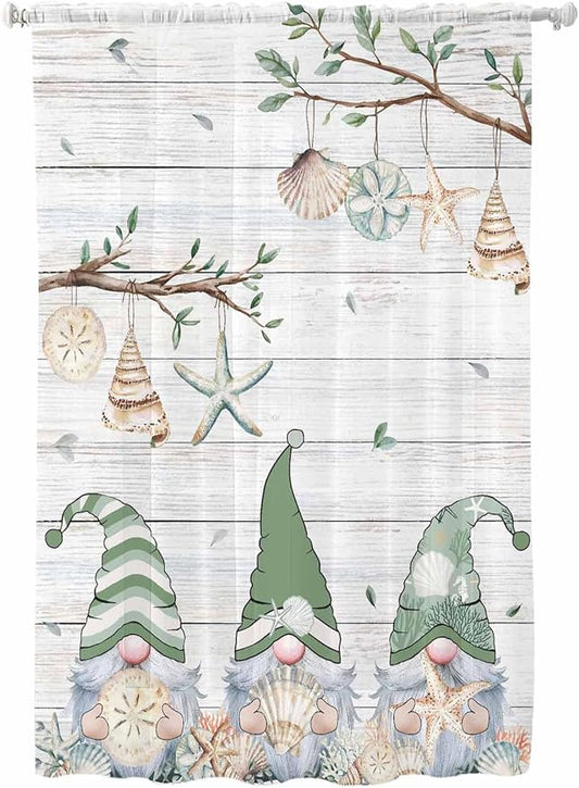 Sheer Curtains 63 Inch Length, Sage Green Gnomes Semi Sheer Curtains Light by Unknown