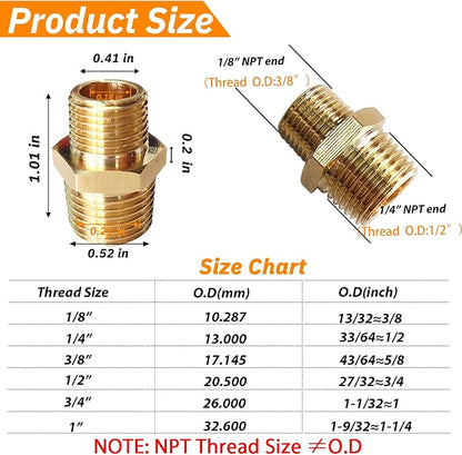 2pcs 1/4" NPT x 1/8" NPT Brass Nipple, 1/4 to 1/8 Adapter Fitting Reducing - Image 2