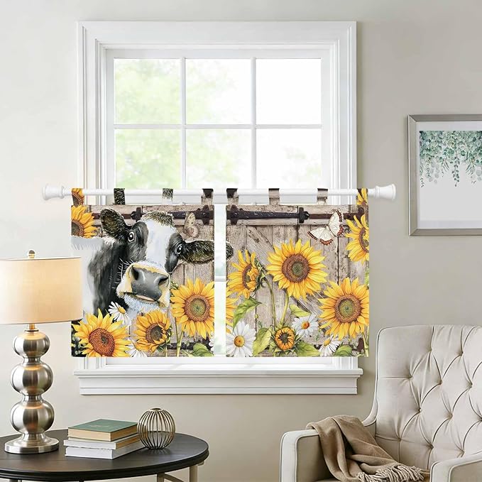 Retro Farmhouse Flower Kitchen Curtains 24 Inch Length, Small Window Curtains - Image 2