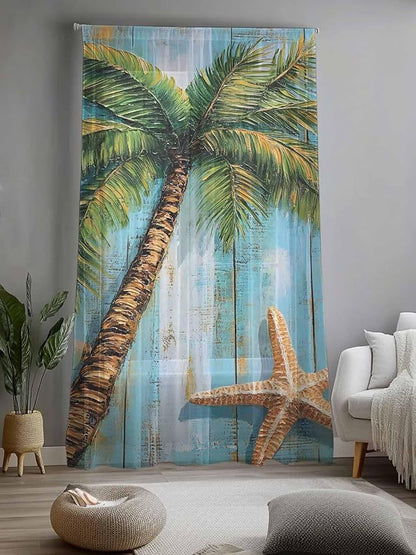 Sheer Curtains 108 Inches Long, Coastal Beach Tree Semi Sheer Curtains Light - Image 2