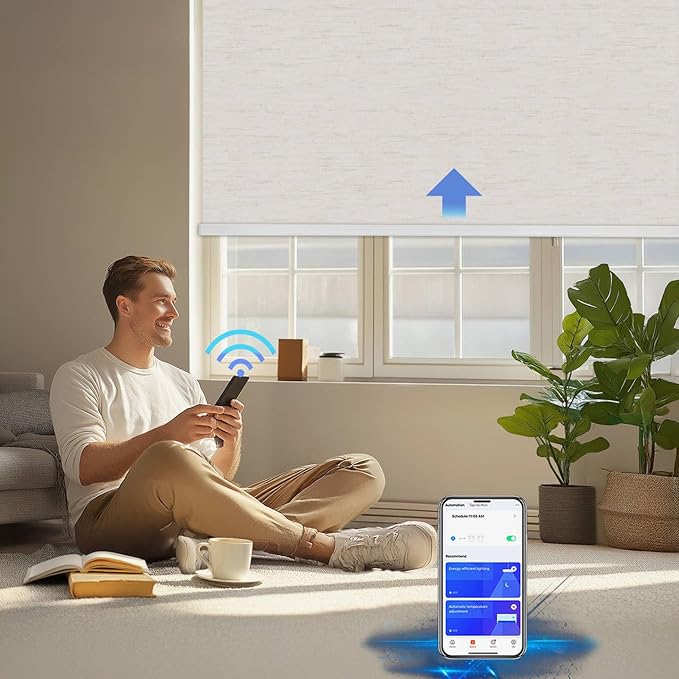 COOLWINDS Motorized Blinds with Remote Cordless Automatic Motorized Shades Custom Blinds for Windows Smart Curtains Compatible with Alexa Google Home(Blackout Linen Sandy Beach,W22 x H72in)