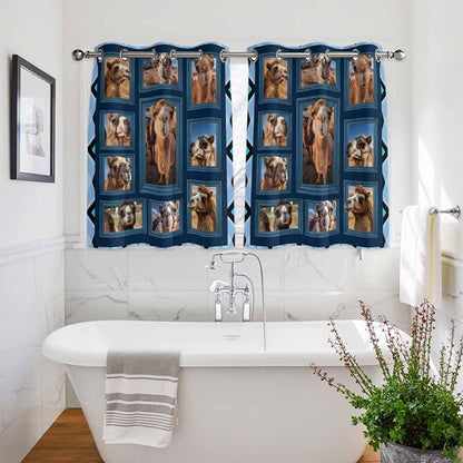 2 Panel Kitchen Cafe Curtains, Desert Camels Sunlight Filtering Nature Air - Image 3
